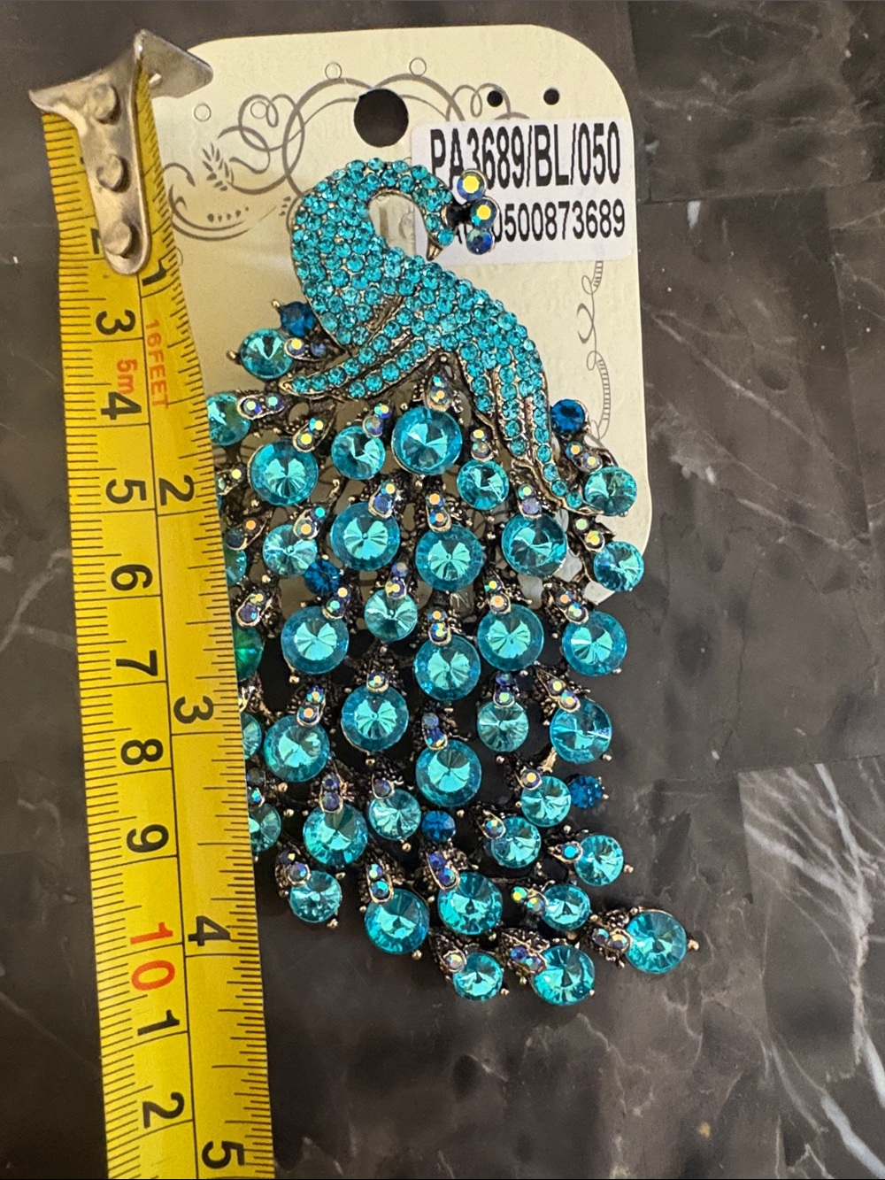 paparazzi Blue Crystal Peacock Brooch